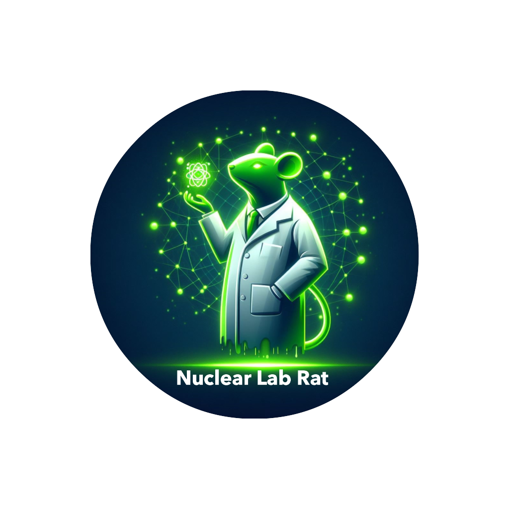 Logo of glowing green lab rat in a lab coat